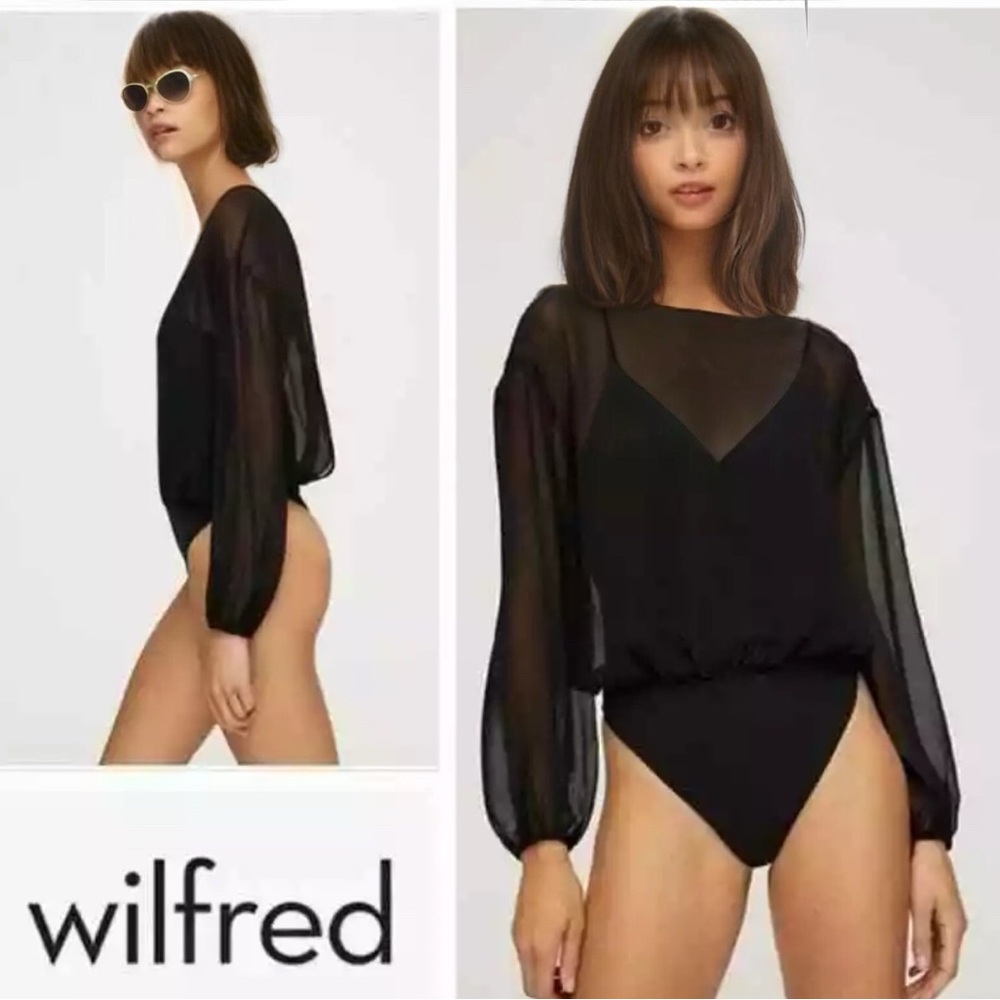 ARITZIA Wilfred Talmont Bodysuit Size Black Thong-Cut Stretch Cotton Chiffon
